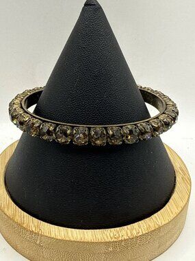 J.Crew Vintage Smoky Grey Rhinestone Cuff Bracelet Gold Tone Crystal Bangle